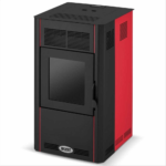 Oro granulinė krosnelė, namų šildymui, efektyvus medienos granulių degiklis, A+ energijos klasė, modernaus dizaino granulinė krosnelė