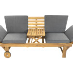 GARDEN PLACE Ida 3 vietų sodo suolas su rėmu, pagamintu iš tvirtos, alyvuotos akacijos medienos, keliamoji galia iki 320 kg, šoninis staliukas su pagalvėle