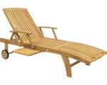 GARDEN PLACE Alva saulės gultas, 198 x 72 x 43 cm, natūralios apdailos, pagamintas iš tvirtos tikmedžio medienos, reguliuojamas atlošas, su ratukais, įskaitant ištraukiamą šoninį staliuką