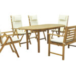 GARDEN PLACE Alina 6 vietų sodo baldų komplektas, rudas, su išskleidžiamu, sulankstomu mediniu stalu, pagamintu iš tvirtos akacijos medienos, įskaitant pagalvėles.