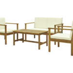 GARDEN PLACE Alina 4 vietų sodo baldų komplektas, 4 dalių, rudas, pagamintas iš tvirtos akacijos medienos, įskaitant pagalvėles.