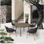 GARDEN PLACE Nadja 4 vietų 5 dalių sodo baldų komplektas, juodas, pagamintas iš tvirto aliuminio ir tekstilinio audinio, įskaitant sėdynių pagalvėles