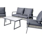 GARDEN PLACE sodo baldų komplektas, polirotangas, 4 vietų, 4 dalių, pilkas/antracitas, pagamintas iš poliesterio pusapvalės vytelės, įskaitant pagalvėles