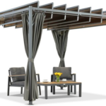 Antracito spalvos Paros 3x3 m terasos pavėsinė su Garden Point užuolaidomis