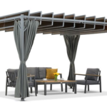 Antracito spalvos Paros 3x4 m terasos pavėsinė su Garden Point užuolaidomis